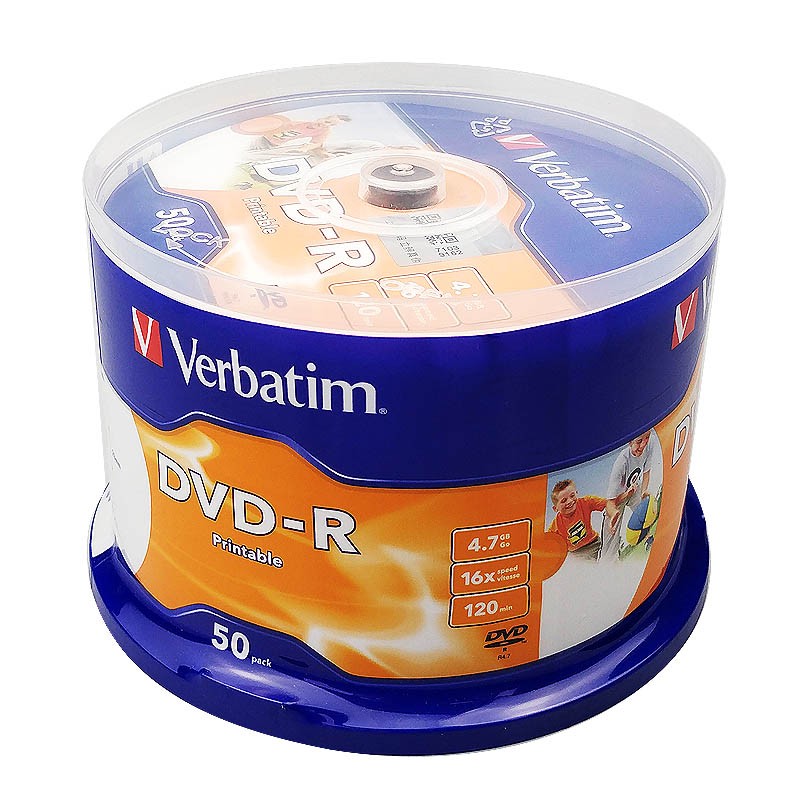 威宝Verbatim16xDVD-R4.7G刻录盘可打印空白光盘50片刻录盘碟片DVD-R可打印50片