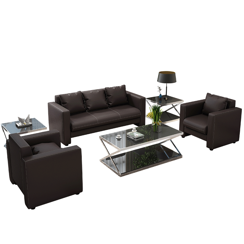 隆旭 办公家具办公沙发茶几组合办公室简约会客接待沙发商务皮沙发 咖啡色 西皮3+1+1 A888