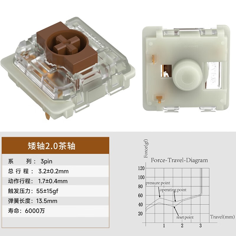 佳达隆gateron佳达隆新品矮轴2.0矮轴香蕉矮轴机械键盘轻薄开关 2.0矮茶轴 35颗