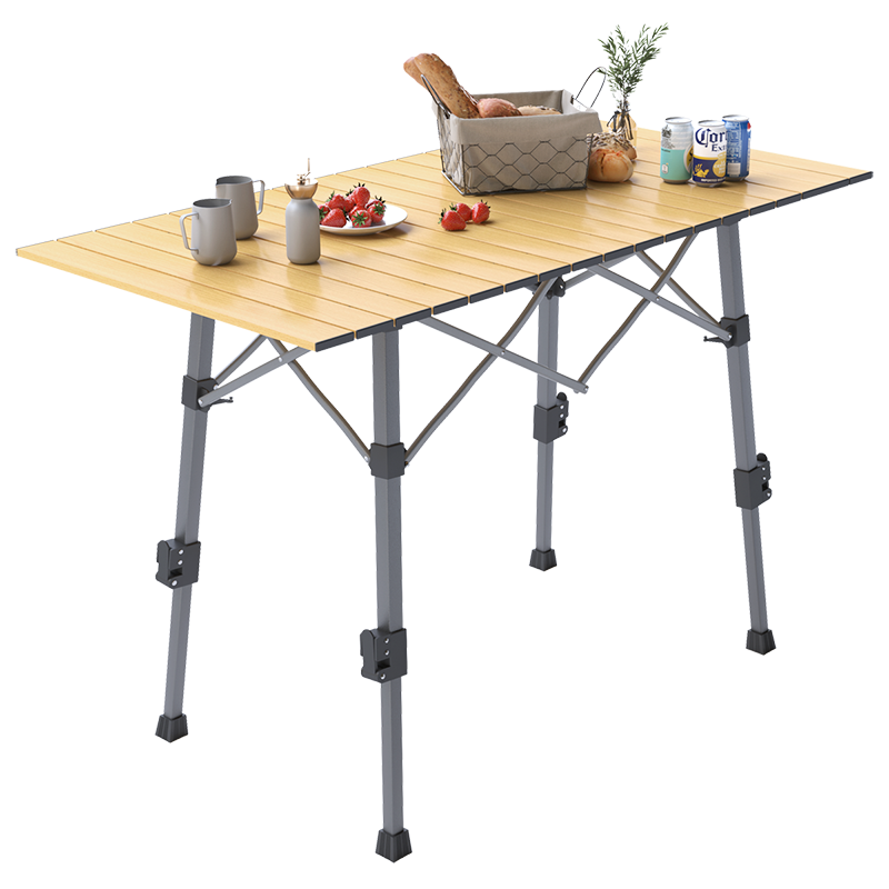 威野營（V-CAMP） 戶外桌椅套裝 折疊椅子木紋桌蛋卷桌便攜式可升降桌子露營燒烤 可升降木紋桌【95cm長】