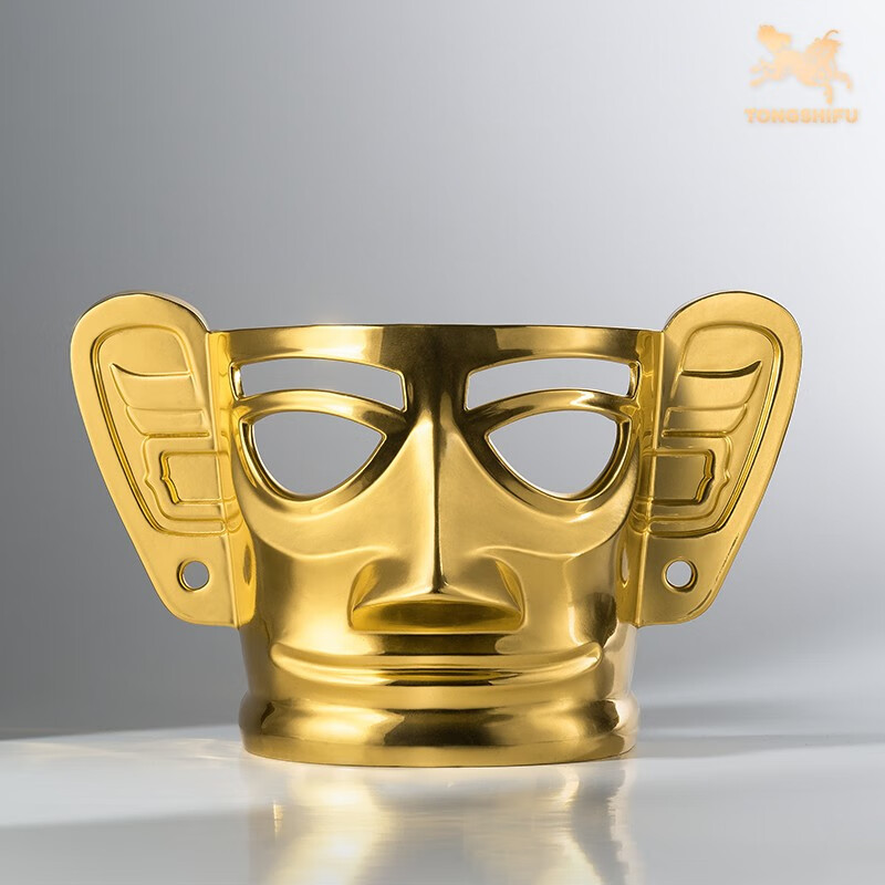 铜师傅 青铜金面具摆件三星堆青铜金箔面具(大号)三星堆博物馆创意