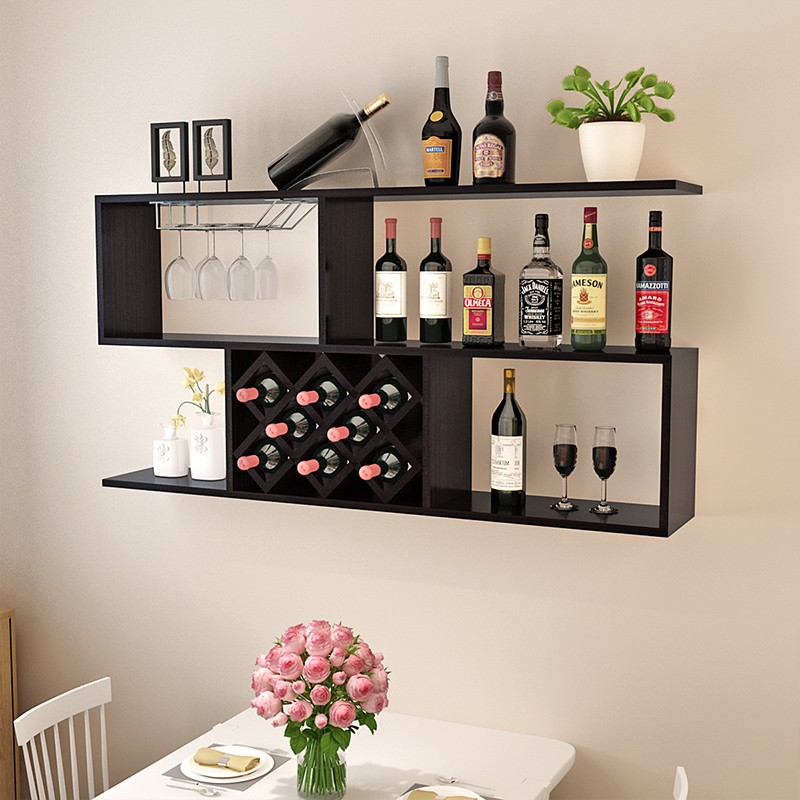 超益嘉壁挂式红酒架餐厅墙上酒柜吊柜客厅吊柜墙挂式收纳储物柜 柚木