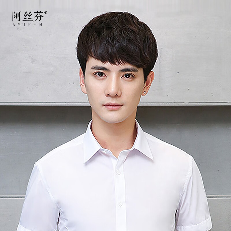 阿丝芬 假发男 真发短发 男生帅气发型直发 青中年清爽男士假发套sjz