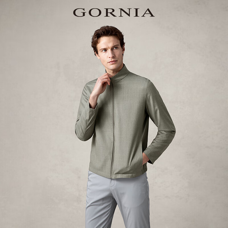 格罗尼雅（GORNIA）男士夹克舒适100%纯羊毛休闲风立领商务通勤纯色经典短款中年外套 米咖色 2XL