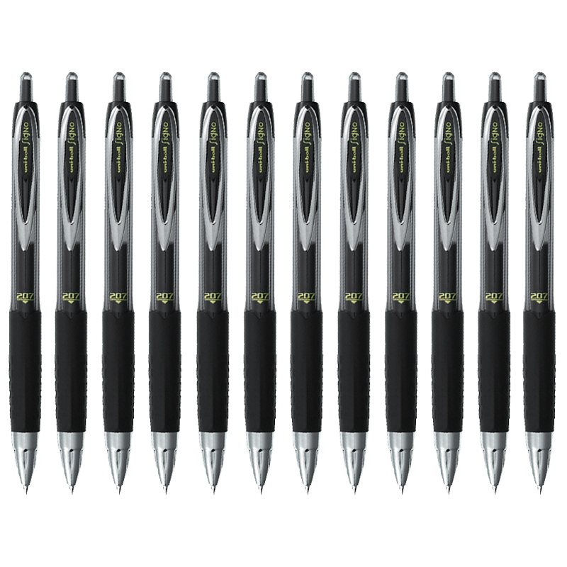 三菱（Uni）按动中性笔学生考试办公签字笔UMN-207(替芯UMR-85) 0.5mm黑色12支装
