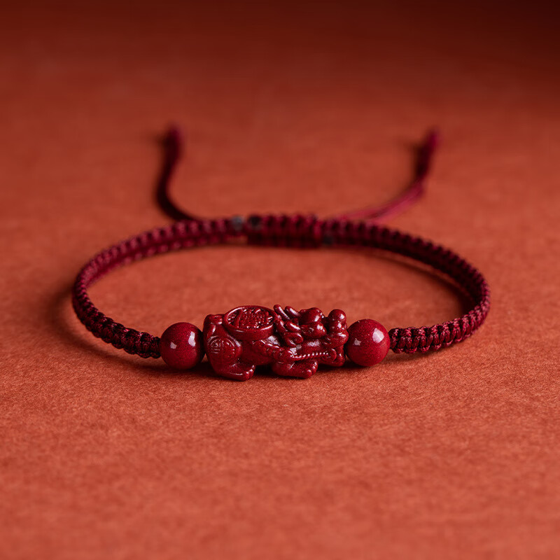 落恋朱砂手串本命年小红绳手链转运珠编织手绳脚链男女马年护身符 朱砂招财进宝貔貅手绳 优雅黑绳