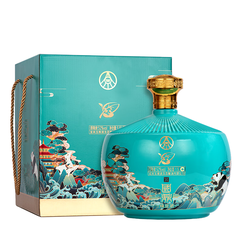 宜宾五粮液股份公司出品 国鼎金荷 熊猫绿豆酒 52度 浓香型白酒 1.5L 一坛装