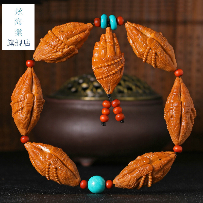 飞鹅雕刻手串 橄榄核手串双手合一佛手 橄榄胡手工橄榄核 手链文玩