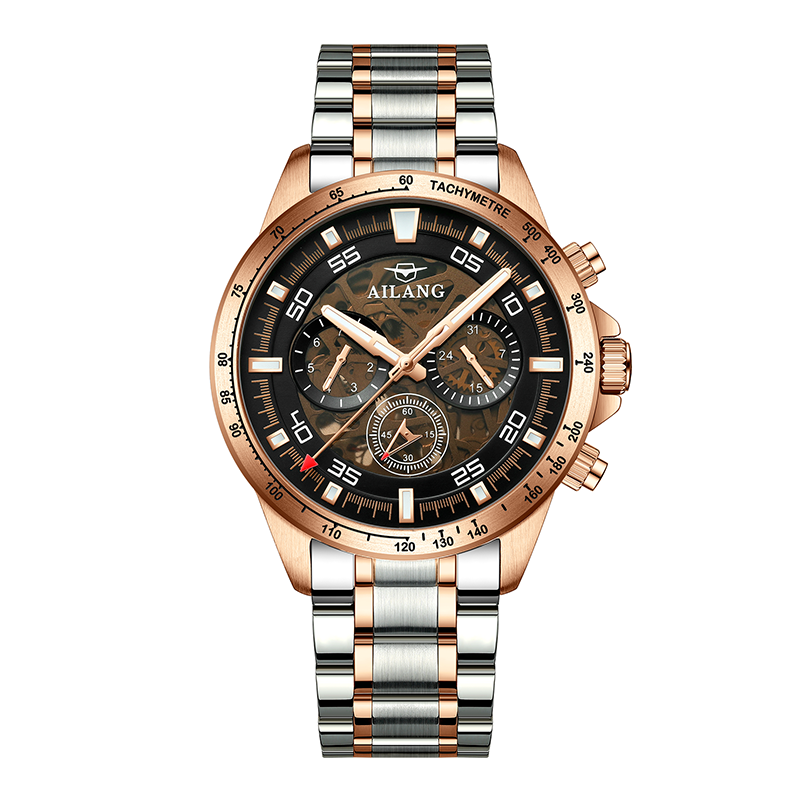 艾浪(ailang)瑞士工艺透视系列手表商务夜光防水多功能