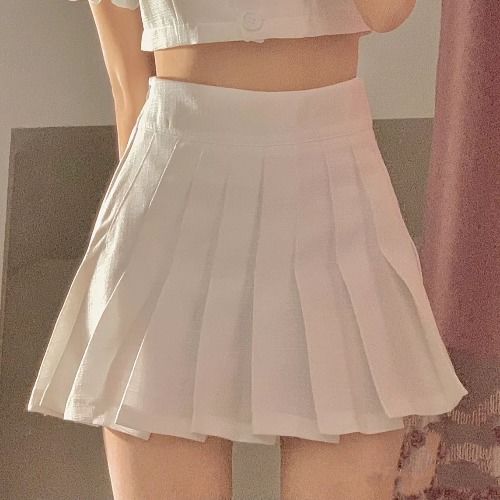 高腰白色百褶裙时尚女夏百褶裙防走光短裙学院风裙子 白色百褶短裙 s