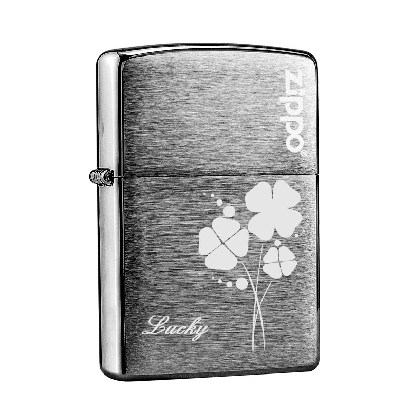 zippo打火机防风煤油芝宝火机200拉丝 幸运四叶草