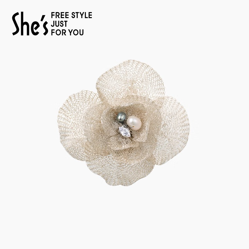 shes茜子穆夏手工叠花刺绣花朵胸针优雅设计感小众胸花气质别针女 银