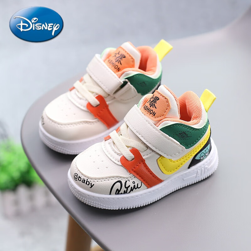 迪士尼(Disney) 儿童板鞋男童运动鞋女宝宝鞋子软底婴幼儿学步鞋0-1-2岁3小童春秋小孩子穿的 桔色A-72(米) 25码/内长16CM