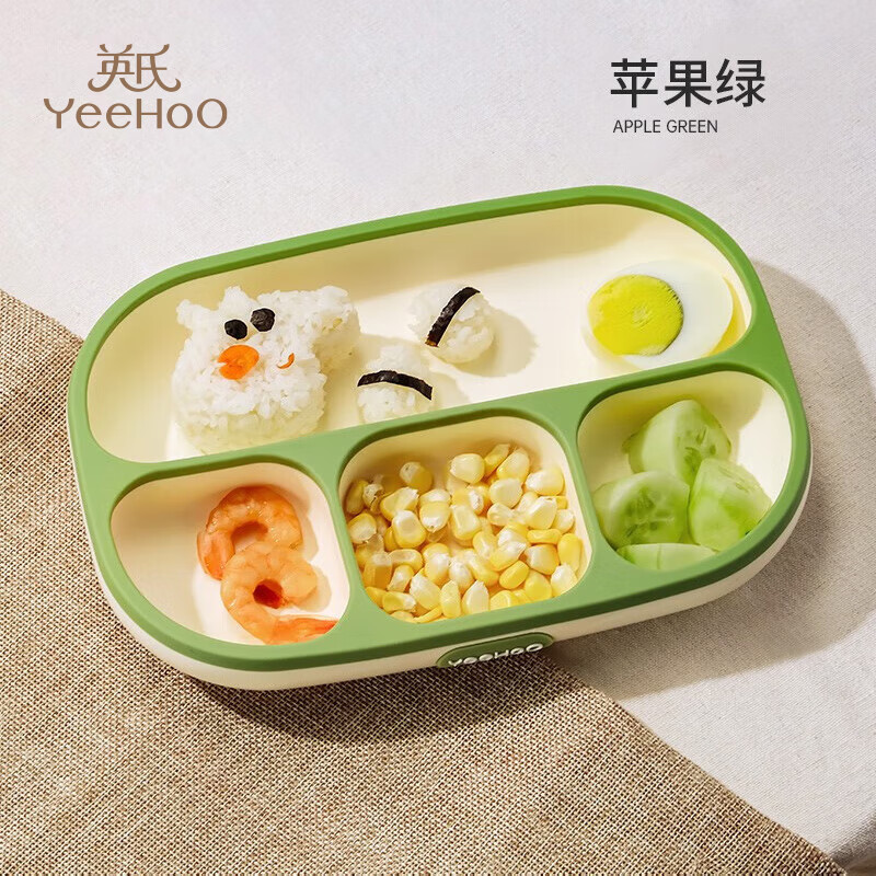 英氏（YEEHOO）宝宝餐盘儿童硅胶婴儿吸盘碗辅食分格餐盘吃饭餐具全硅胶 苹果绿