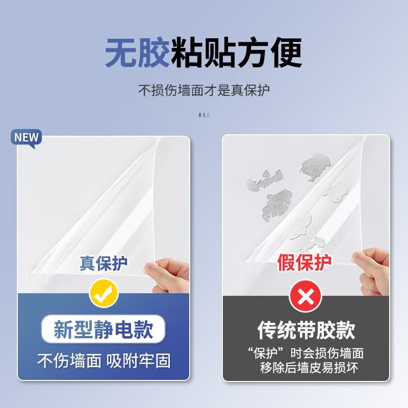 千棵树墙面静电保护膜乳胶漆透明不伤墙防脏白墙壁纸墙贴防水贴膜防踢脏 【静电无胶】透明抗菌防潮保护膜 120厘米*5米宽*长