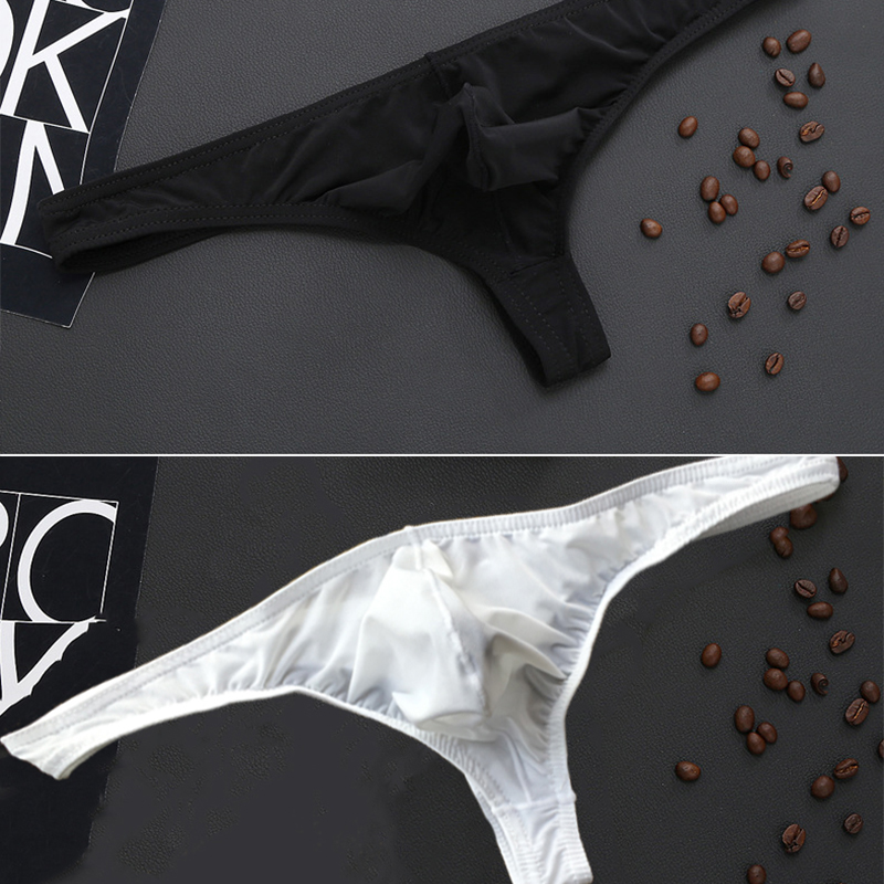 2条男士内裤 冰丝冰丝一片式无痕大码丁字裤透明性感隐形t潮男紧身