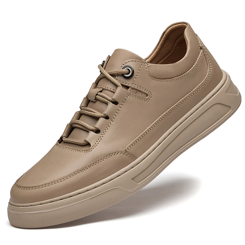 他她奥伦(tataaolun)男鞋春夏季潮流皮鞋男士休闲鞋软皮潮流厚底板鞋