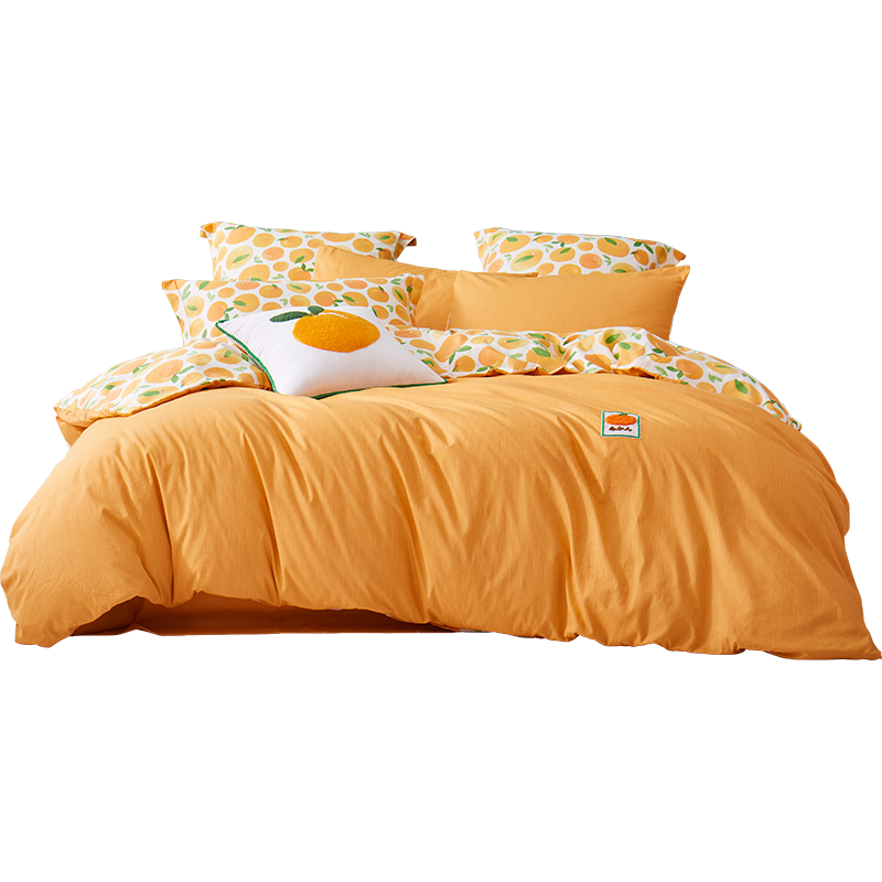 百丽丝家纺 全棉印花三\\\/四件套四季纯棉被套床单床上用品居家套件 氧气蜜橘 1.8m床（被套：220×240cm）