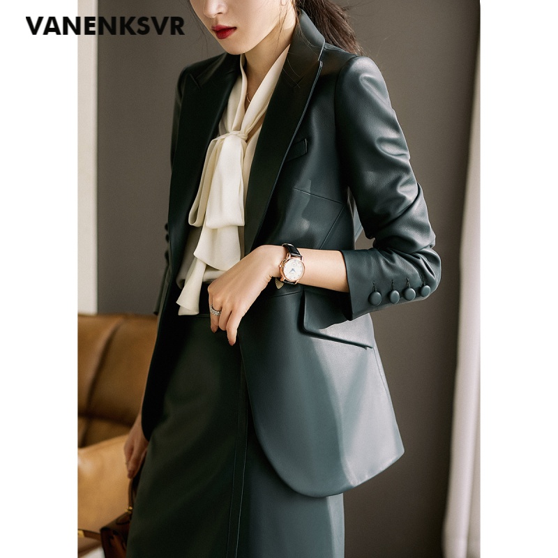 梵恩萨(vanenksvr)轻奢品牌轻涂绵羊皮西装女 软糯手感 高端精致立体