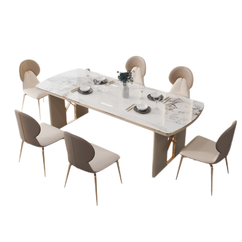 【七夕礼遇季】简奢表情 轻奢亮光岩板餐桌椅2米现代简约大板桌8人10人理石别墅长方形饭桌 1.4米【岩板长餐桌】