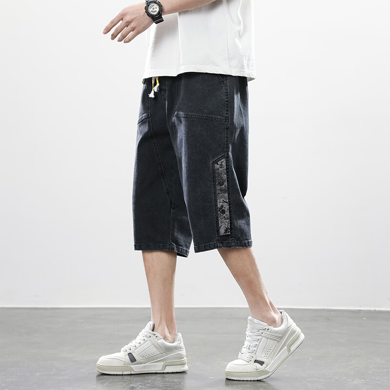 逆虎280斤大号男装潮胖大码牛仔裤男夏季休闲短裤宽松肥仔加肥加大七