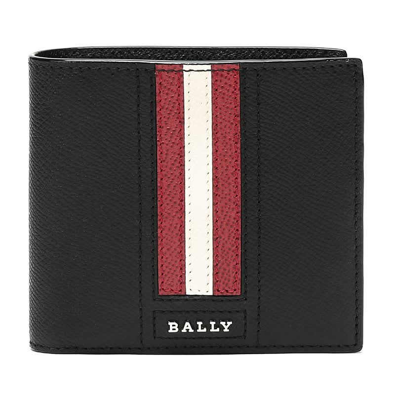 巴利 bally 奢侈品 男士黑色红白条纹皮质短款钱包钱夹 teisel lt 10