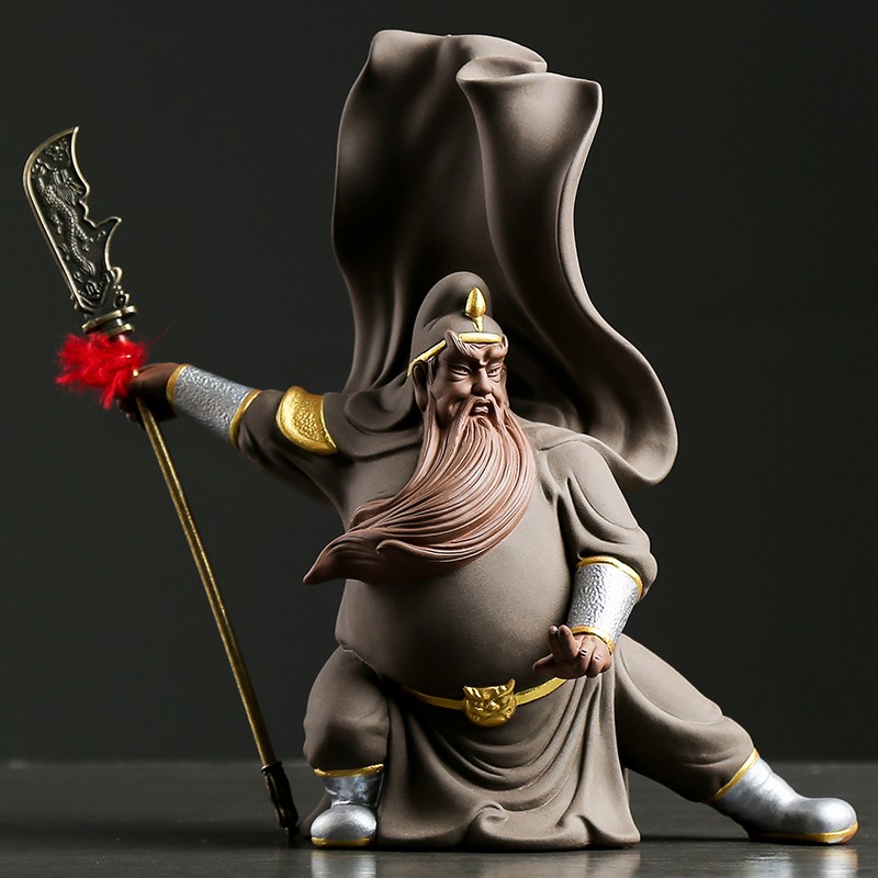 木客 陶瓷紫砂关公摆件武财神关二爷家居客厅摆放办公室招财关羽装饰