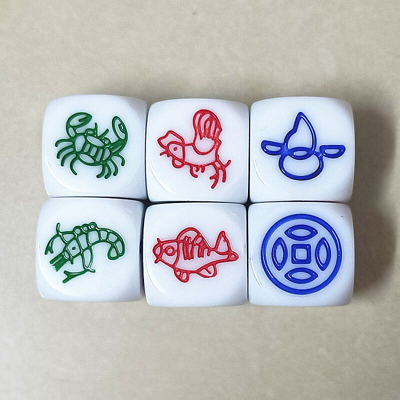 妙普乐鱼虾蟹骰子大号鱼虾蟹葫芦骰子色子加图纸加色盅厚铜钱筛子新年