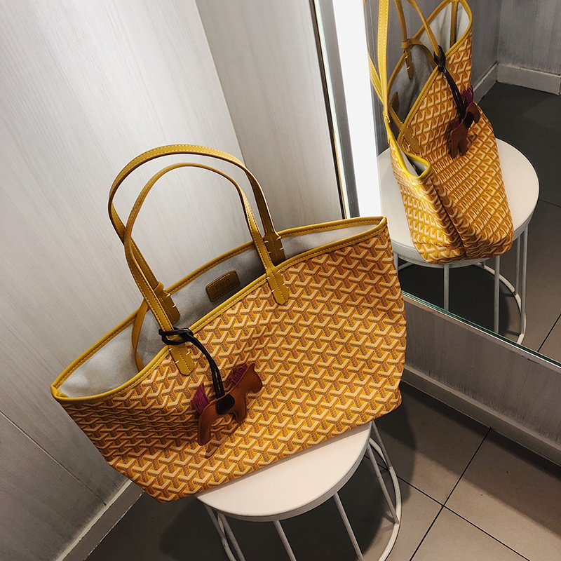 宏唯新品狗牙包菜篮子单肩手拎包包手提女神节托特包女神节包包女 黄色 小号 送小马