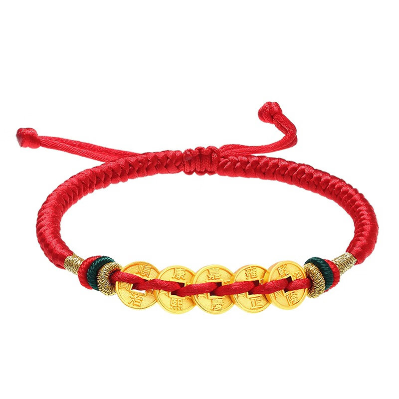 凤凰祥云999黄金手链 3d硬足金五帝钱铜钱彩52七夕情新年情人节礼物送