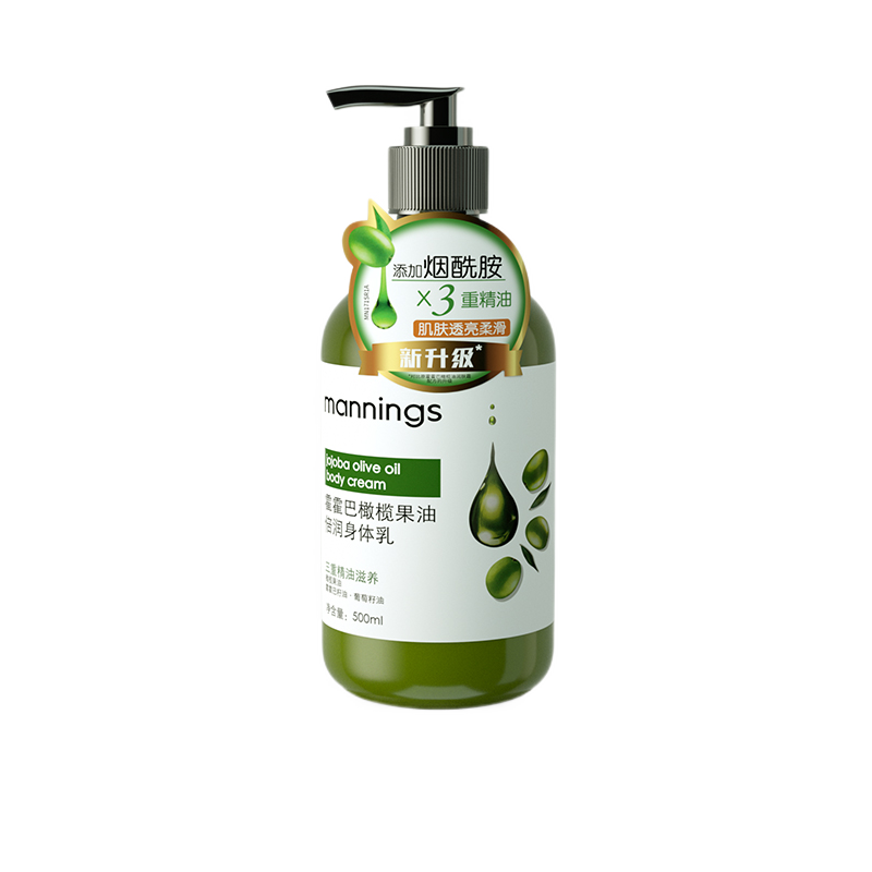 万宁(mannings)霍霍巴修护保湿减淡暗沉身体乳女烟酰胺润肤乳(新旧包装随机发) 500ml 1瓶 -橄榄倍润【效期至2026/4/18】