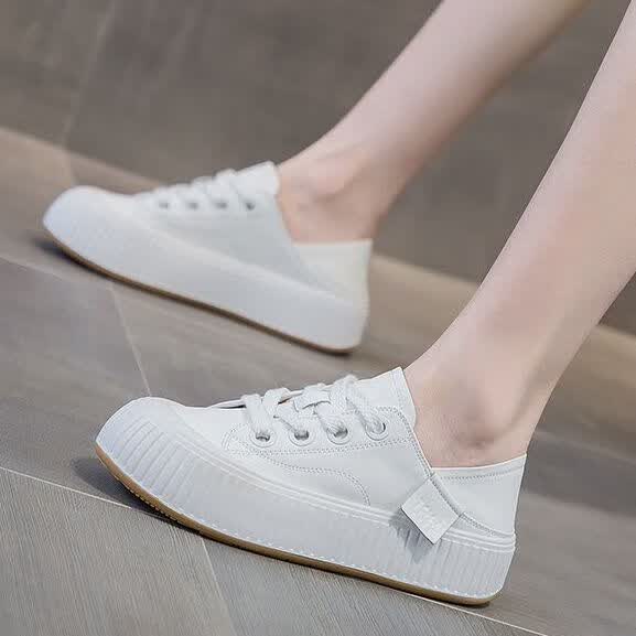 百丽踏真皮厚底小白鞋女秋季年新款透气百搭脚踩两穿轻便休闲饼干鞋