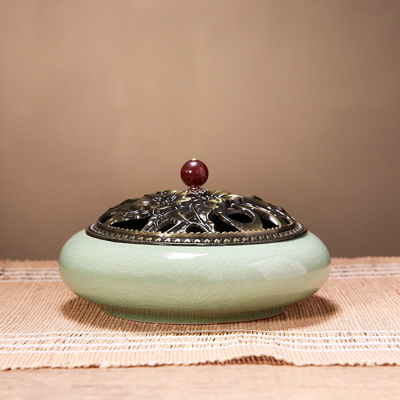 陶瓷香庐艾灸香薰庐家用室内香薰艾柱艾草薰庐蚊香庐 大号梅子青香炉