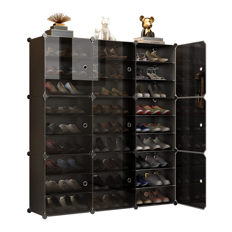 蔻丝（ColesHome） 鞋柜子家用门口室内简易多层大容量透明组装鞋子收纳柜 B款-124*32*153-带脚带围栏