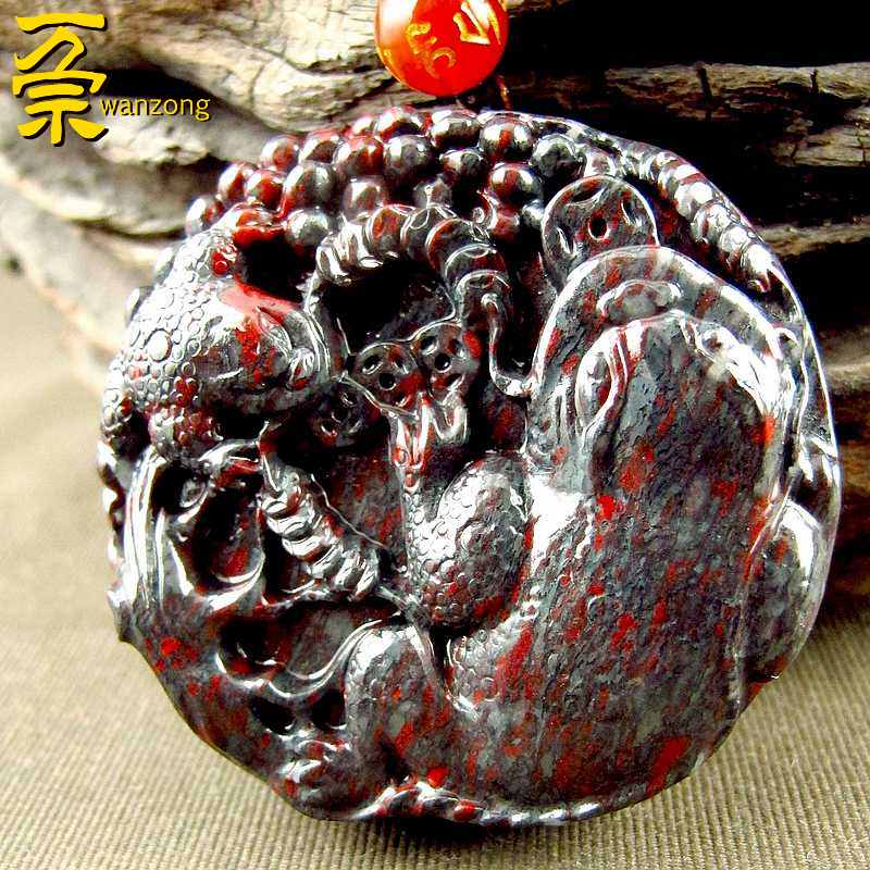 万宗【金蟾献宝】天然广西桂林鸡血石金蟾吊坠男女项链鸡血玉朱砂挂件