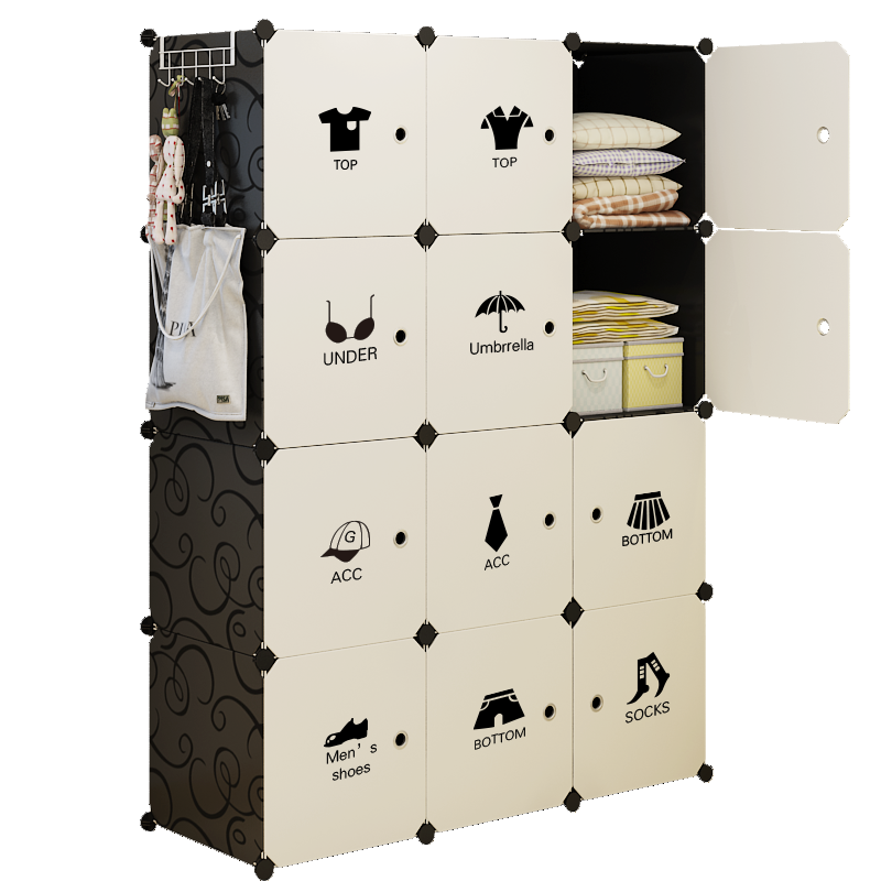 蔻丝储物收纳柜塑料环保简易宿舍衣柜衣服整理箱 12格