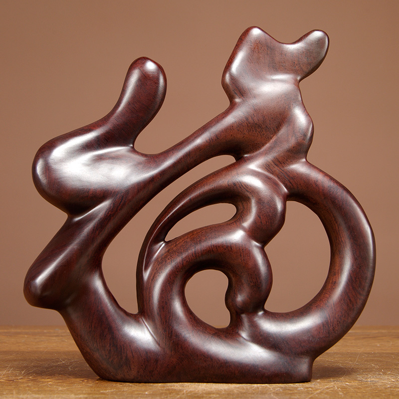 创意简约实木装饰工艺品平安纳福摆件徽景木 黑檀精雕福字【高36cm】