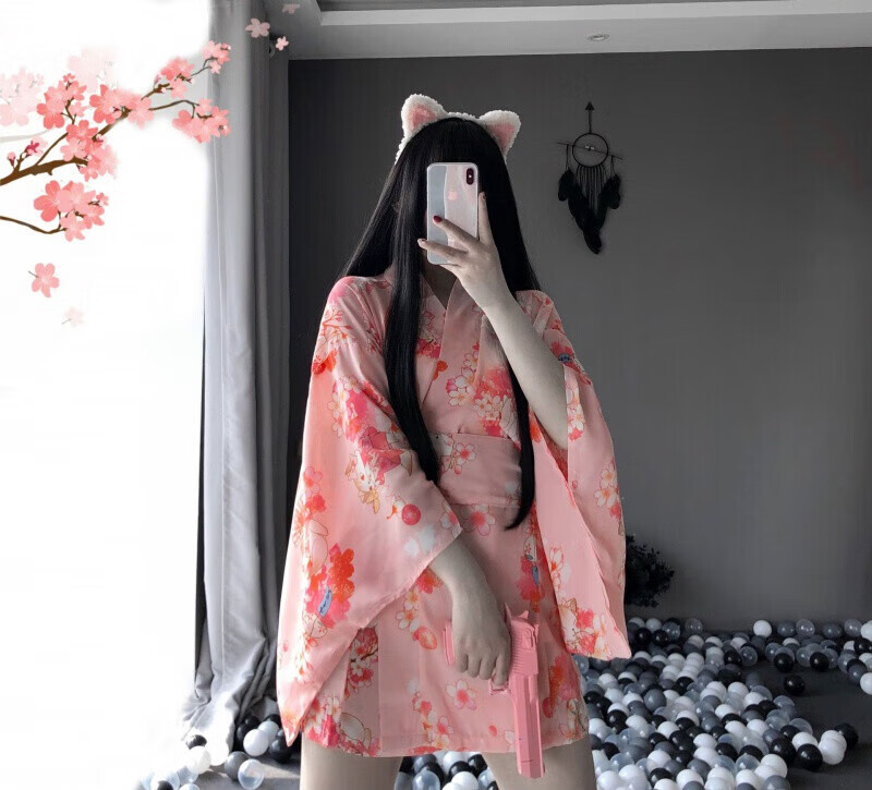 情趣内衣女 诱惑日式复古印花和服套装浴袍 图片色 均码