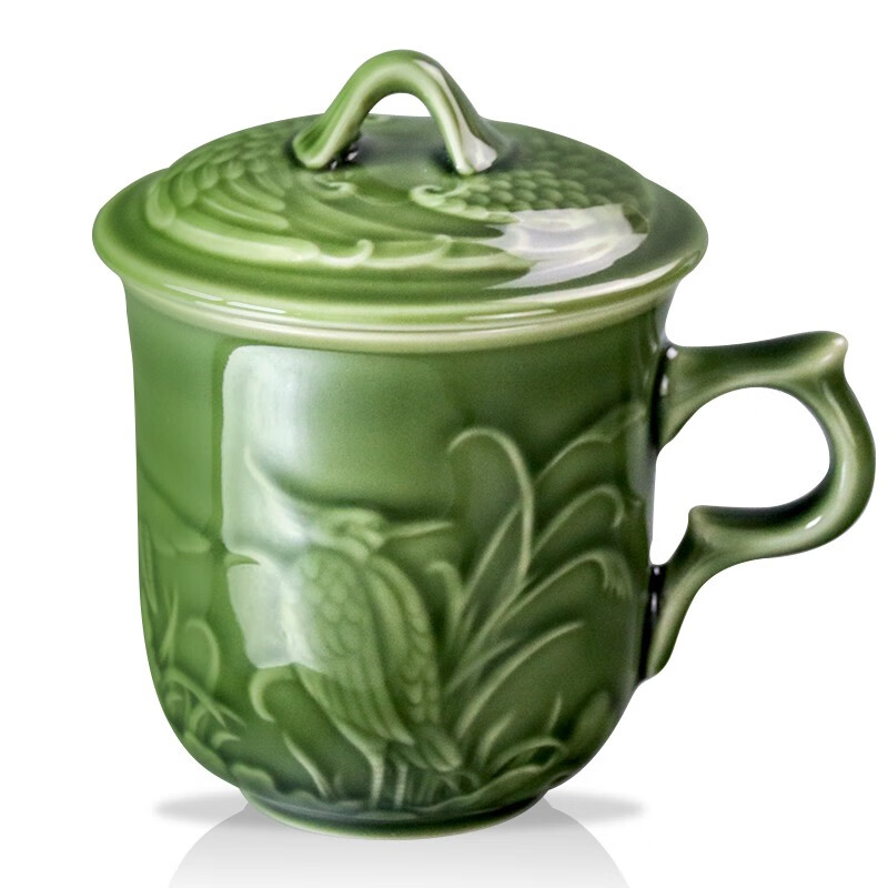 乾唐轩【官方授权】活瓷杯雕花高杯 创意陶瓷办公室泡茶水杯子带盖