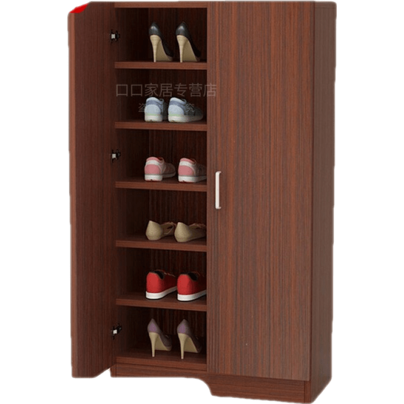 阳台鞋柜仿实木质鞋l架储物柜家用门口大容量收纳柜现代简约鞋橱收纳柜楼道鞋柜子多功能门厅柜收纳架 长60高120【2门6层】柚木色
