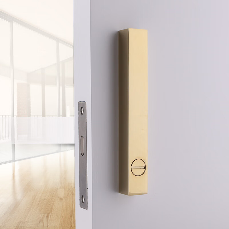 哩也波哩也方条简约移门锁金色室内卫生间厨房推拉门锁黑色钩锁黄古