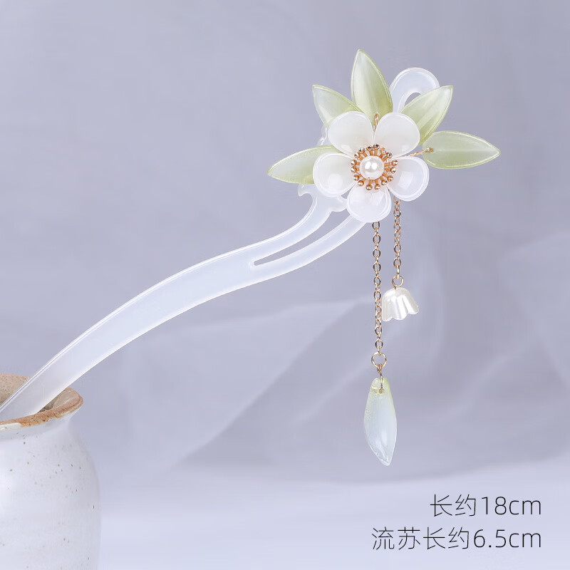 素雅发簪古风簪子 简约现代流苏步摇发钗汉服头饰旗袍茶服发饰女 素白