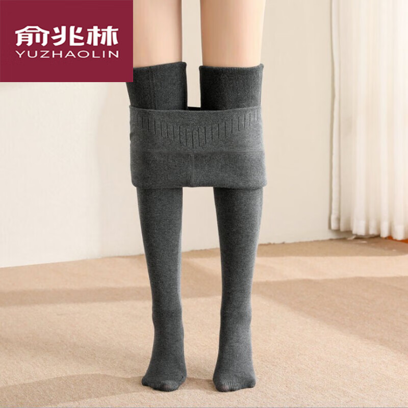 俞兆林打底裤女秋冬高腰加绒加厚收腹塑身螺纹竖条连脚保暖一体裤棉 高腰加厚打底裤 黑色 踩脚 80-145斤