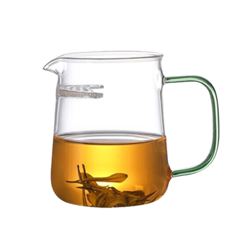 一朵棠 茶漏一體玻璃茶杯大容量帶濾網(wǎng)泡茶杯茶具配件 玻璃月牙杯-綠把
