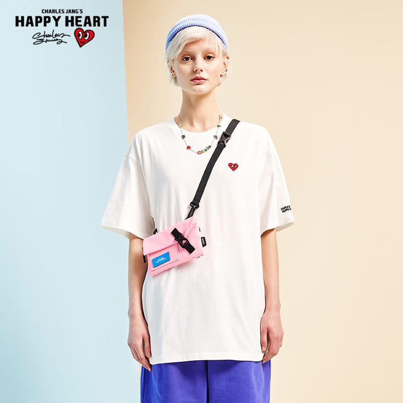 查尔斯桃心【吴磊同款】短袖t恤男款夏季爱心2025新款情侣刺绣纯棉多彩 本白 S