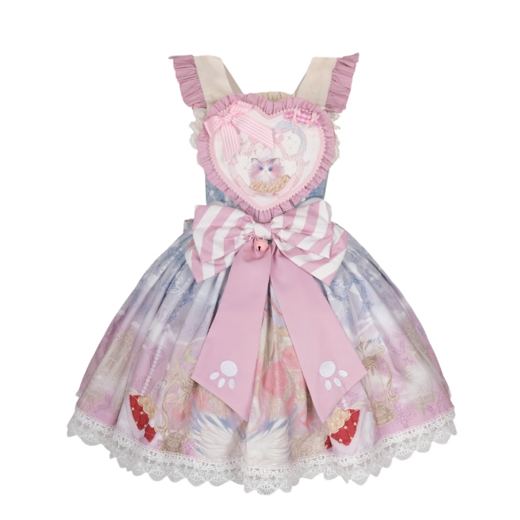 豹了個(gè)貓?jiān)瓌?chuàng)lolita喵絨奶糖背帶裙甜系貓咪甜呲可愛(ài)粉色 僅背帶裙 XL