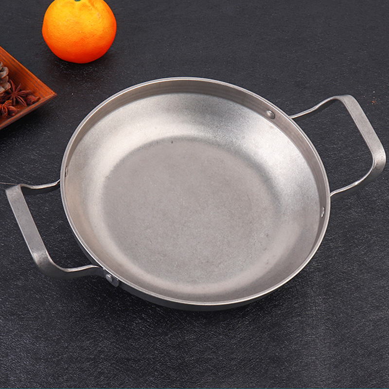 不锈钢海鲜锅盘金色干锅盘韩式拉面锅小龙虾盘商用创意双耳干锅盘 