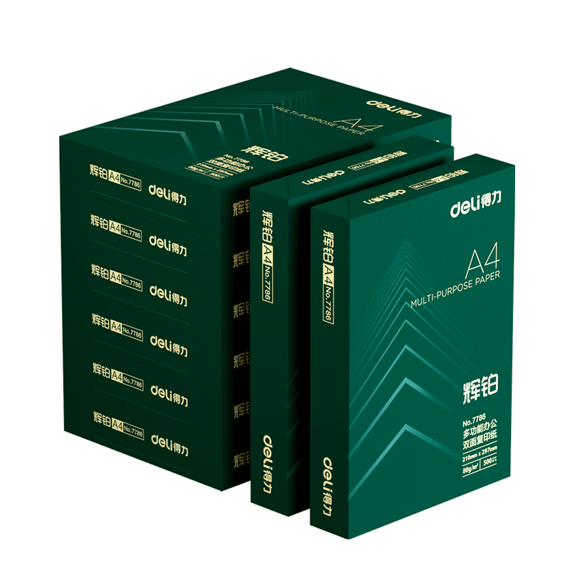 得力（deli）辉铂A4打印纸 80g500张*8包一箱  双面加厚 顺滑打印复印纸 整箱4000张 7789【品质升级】