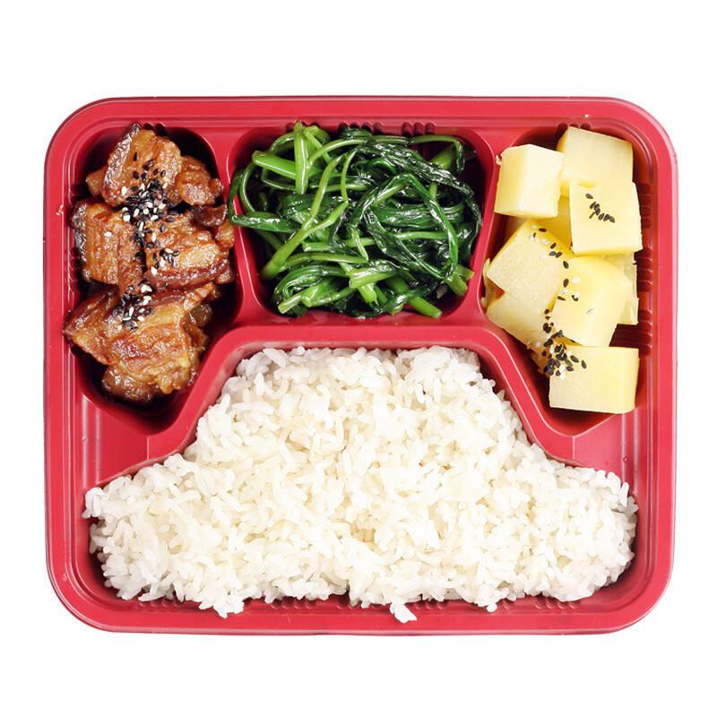 泉心泉意 100个一次性饭盒一次性带盖快餐盒四格外卖盒四格便当盒可