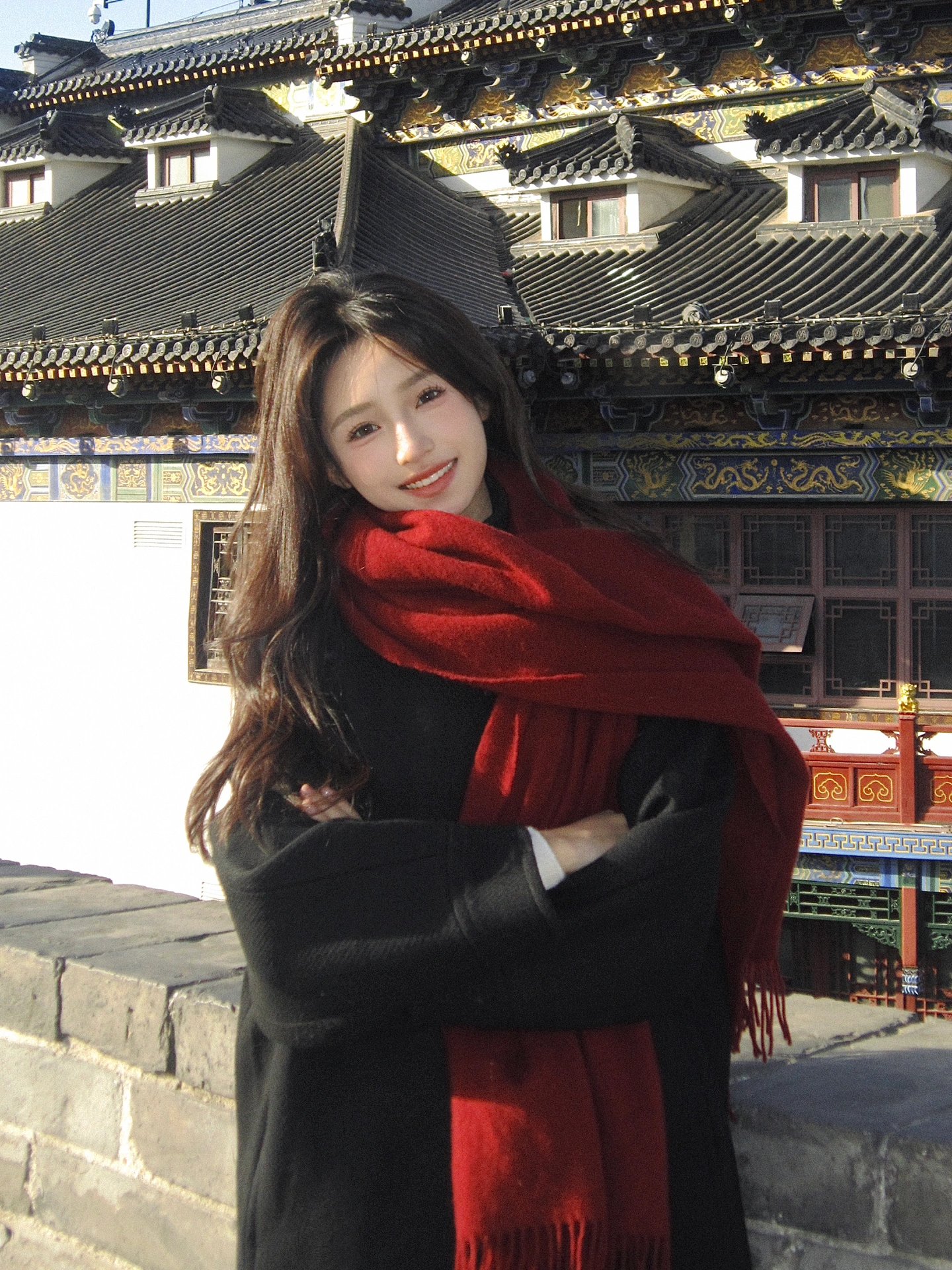 慕琼（MUQIONG）酒红色围巾女冬季情侣2024新年本命年礼物针织高级感纯色百搭围脖 酒红